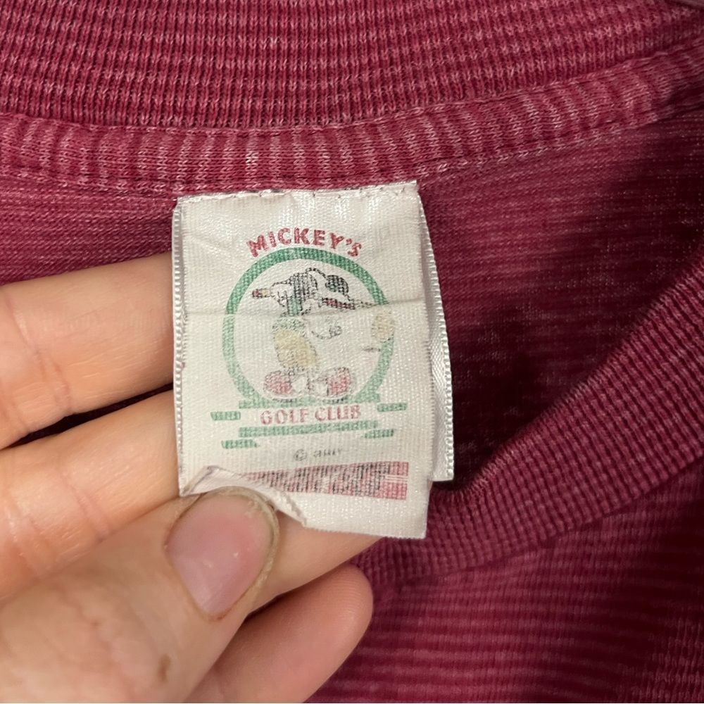 Vintage 90s Disney Mickey Golf Club Embroidered Red Striped T-Shirt- Size‎ M - Picture 3 of 6